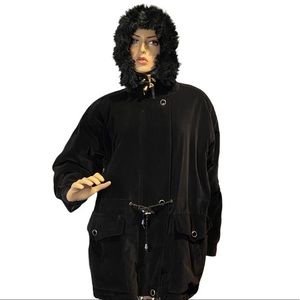 Vintage MARIEL Black Faux Fur Hooded Velvety Jacket M NWOT